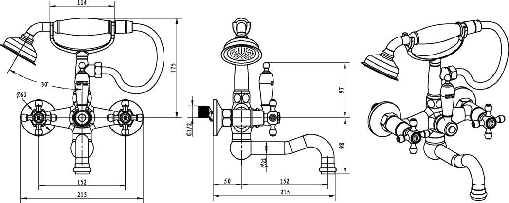 Смеситель Boheme Tradizionale Chromo 273 для ванны с душем - 1