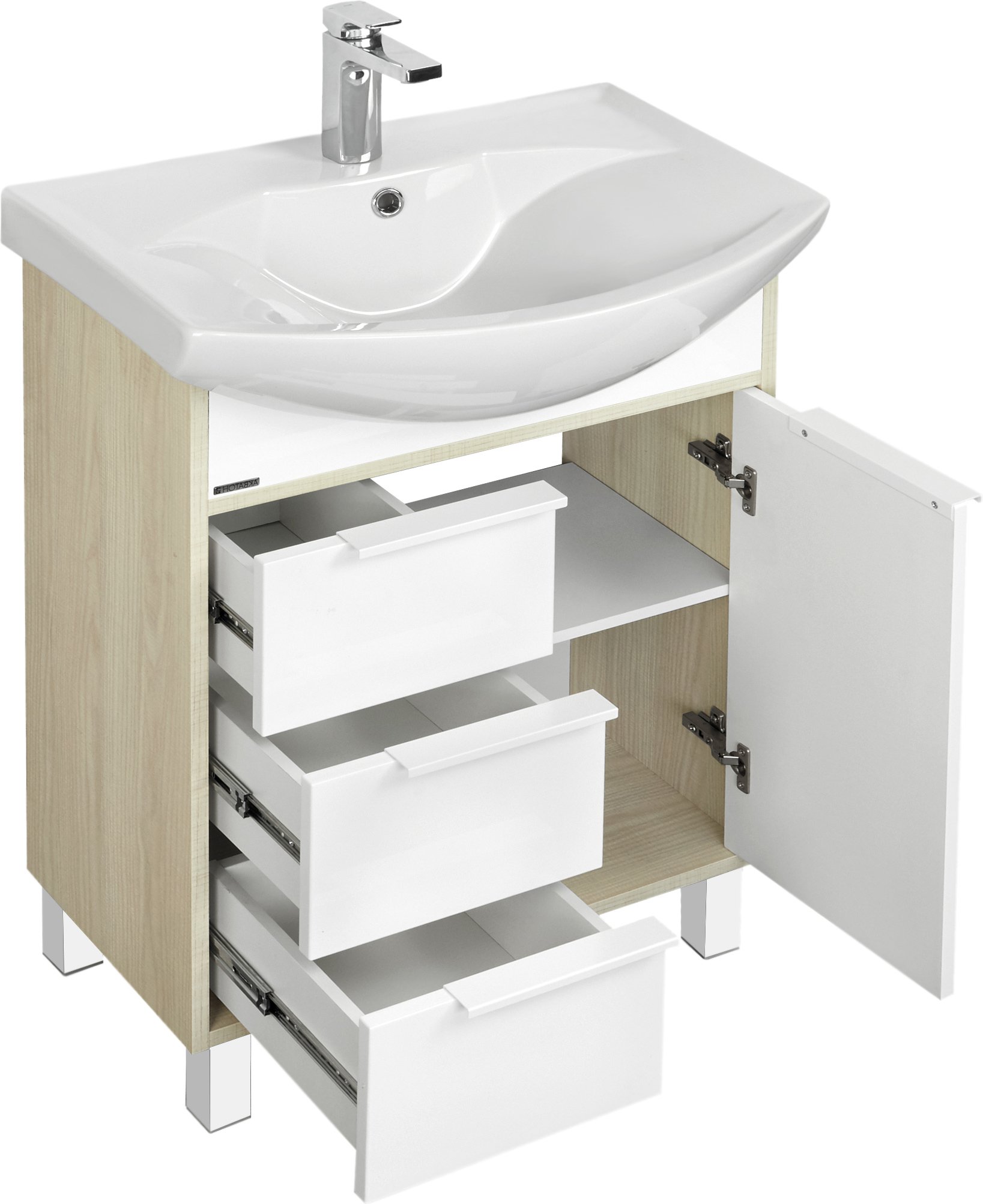 Тумба под раковину Aquaton Рико 65 белый-светлое дерево 1A213301RIB90 - 2