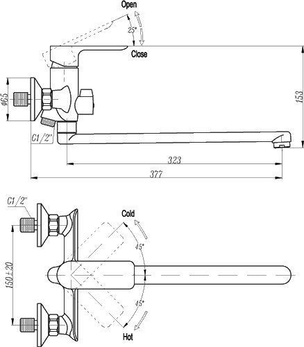 Смеситель Triton Панама 16307AW-D125  с длинным изливом Щ0000002377 - 1