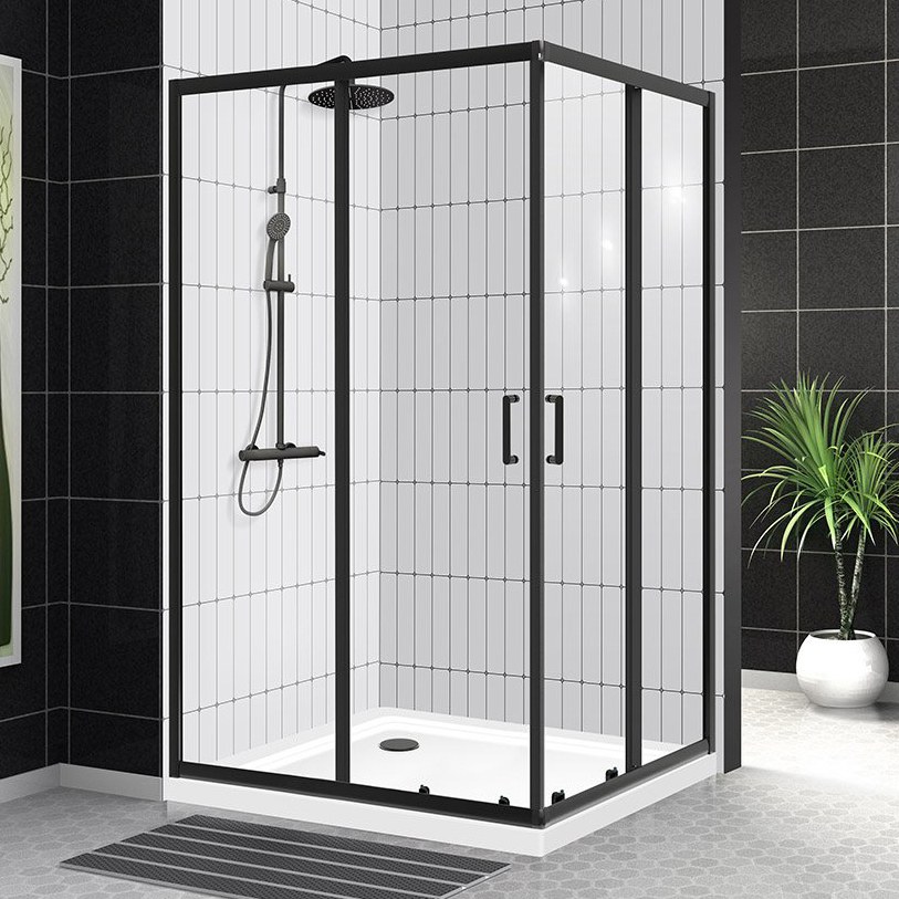 Душевой уголок BelBagno Uno-195 AH 2 120/100 C Nero профиль черный, стекло прозрачное UNO-195-AH-2-120/100-C-NERO - 0