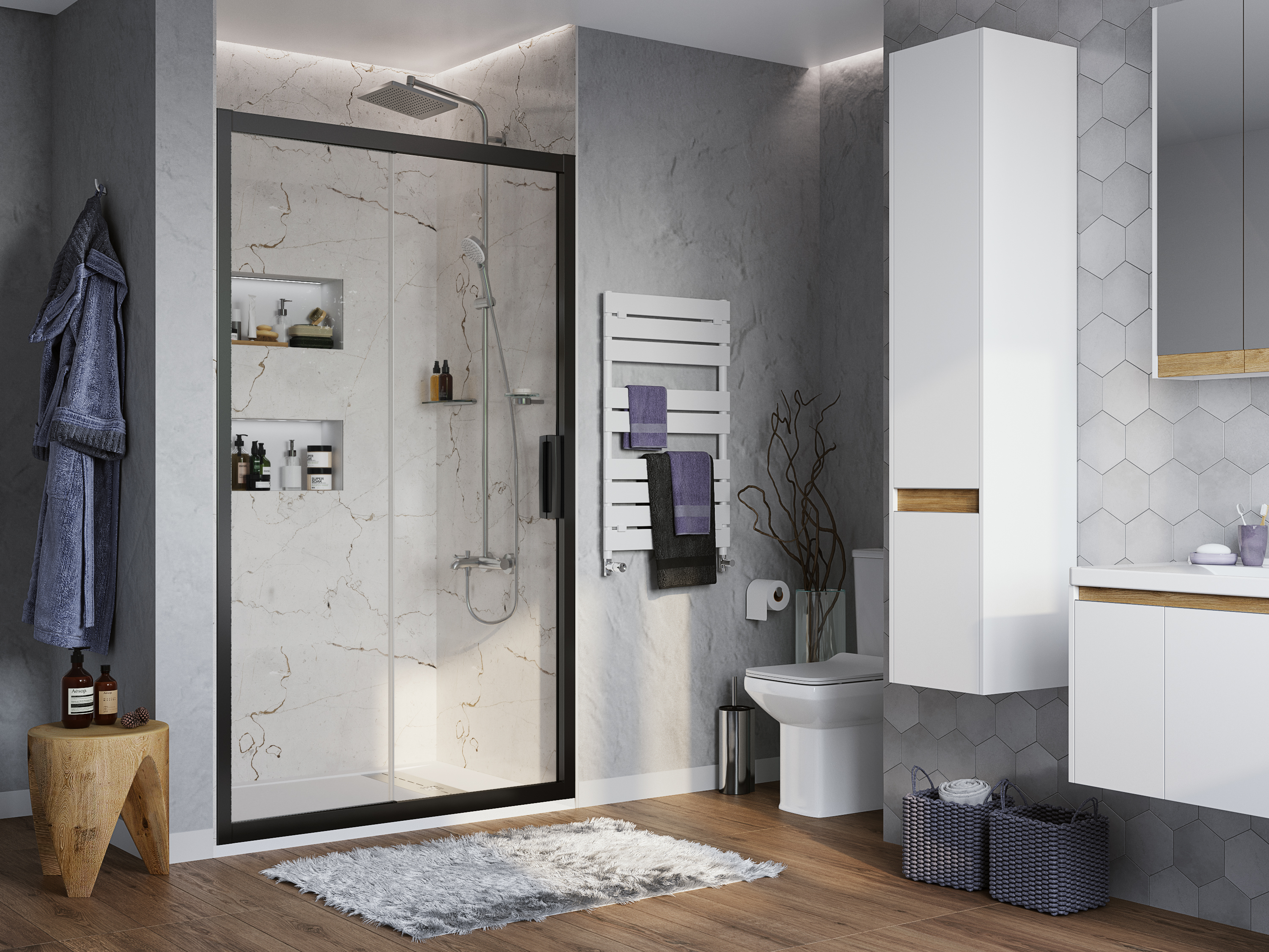 Душевая дверь в нишу STWORKI Стокгольм DE019D2100200BLK 100 см профиль черный матовый, раздвижная, прозрачное стекло 3GW058TTKK000 - 2