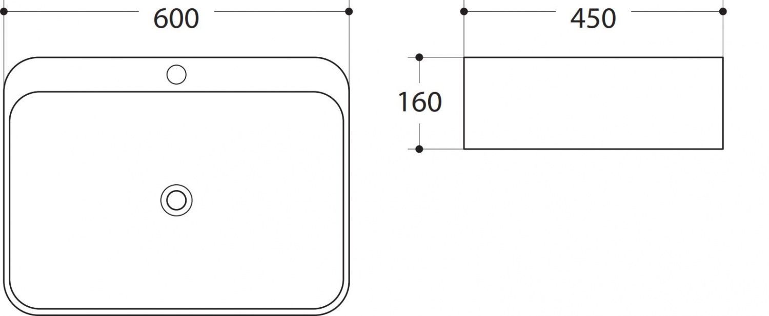 Раковина керамическая полувстраиваемая AM-7976, цвет белый, 600х450х160 - 1