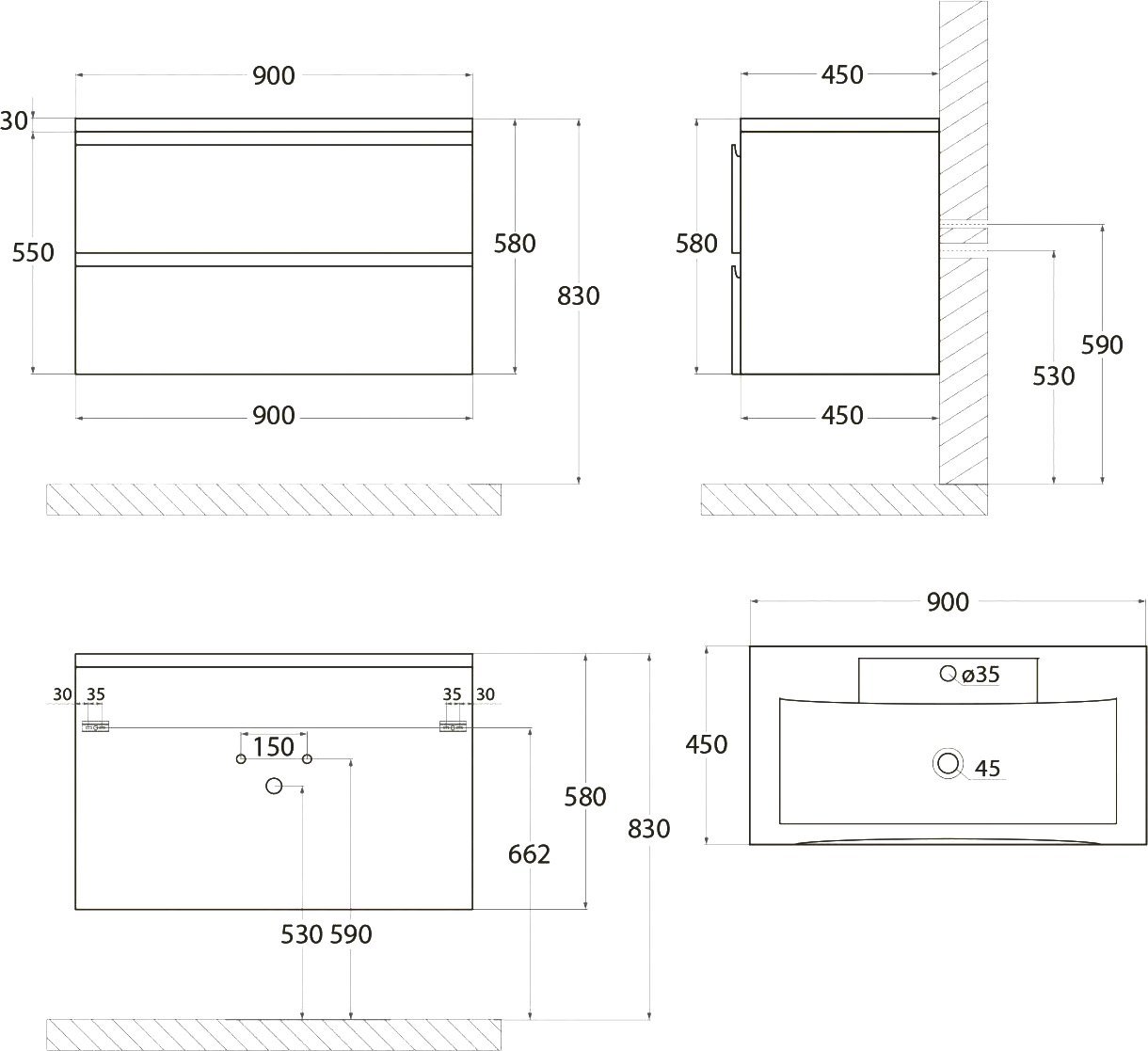 Тумба для комплекта Art&Max Bianchi 90, подвесная, серый матовый AM-Bianchi-900-2C-SO-GM - 5