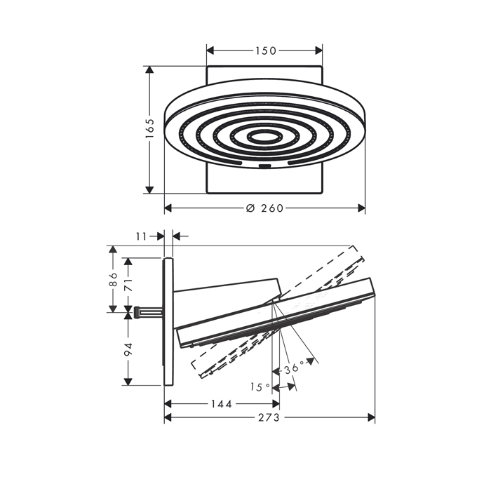 Верхний душ Hansgrohe Pulsify 260 2jet черный матовый 24150670 - 1