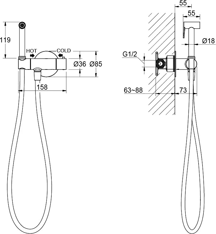 Гигиенический душ AQUATEK Оберон AQ1027CR со смесителем, С ВНУТРЕННЕЙ ЧАСТЬЮ, хром - 3
