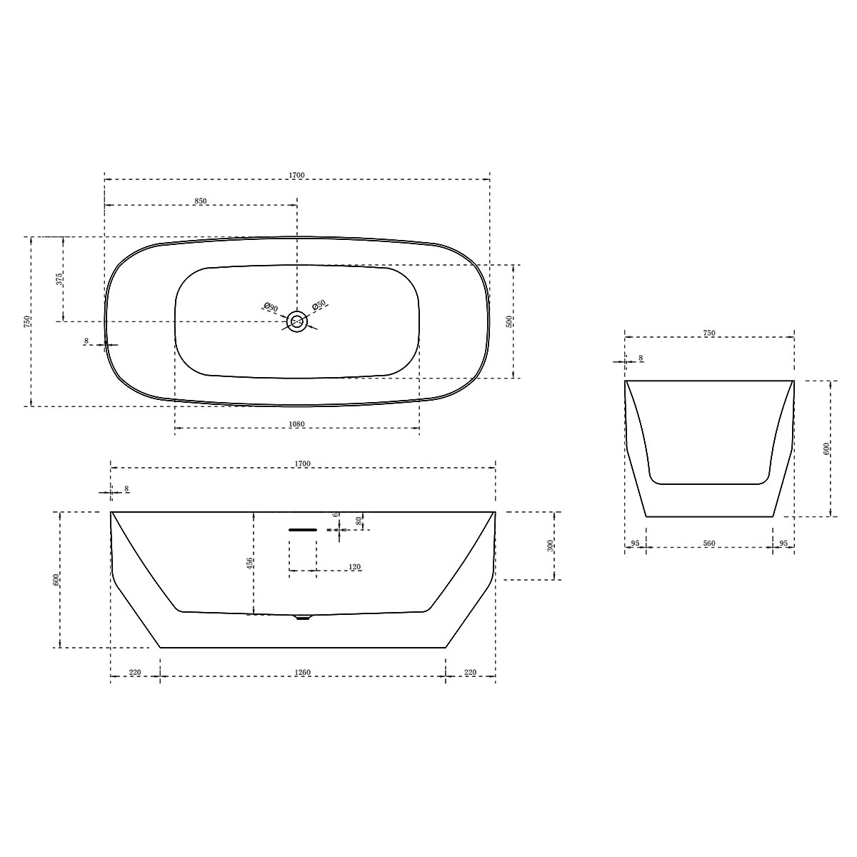 Ванна акриловая Vincea 170х75 белый VBT-630 - 3