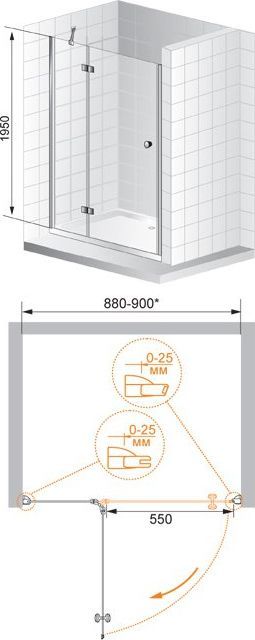 Душевая дверь Cezares Verona 100 хром стекло рифленое VERONA-W-B-12-100-P-Cr-R - 6