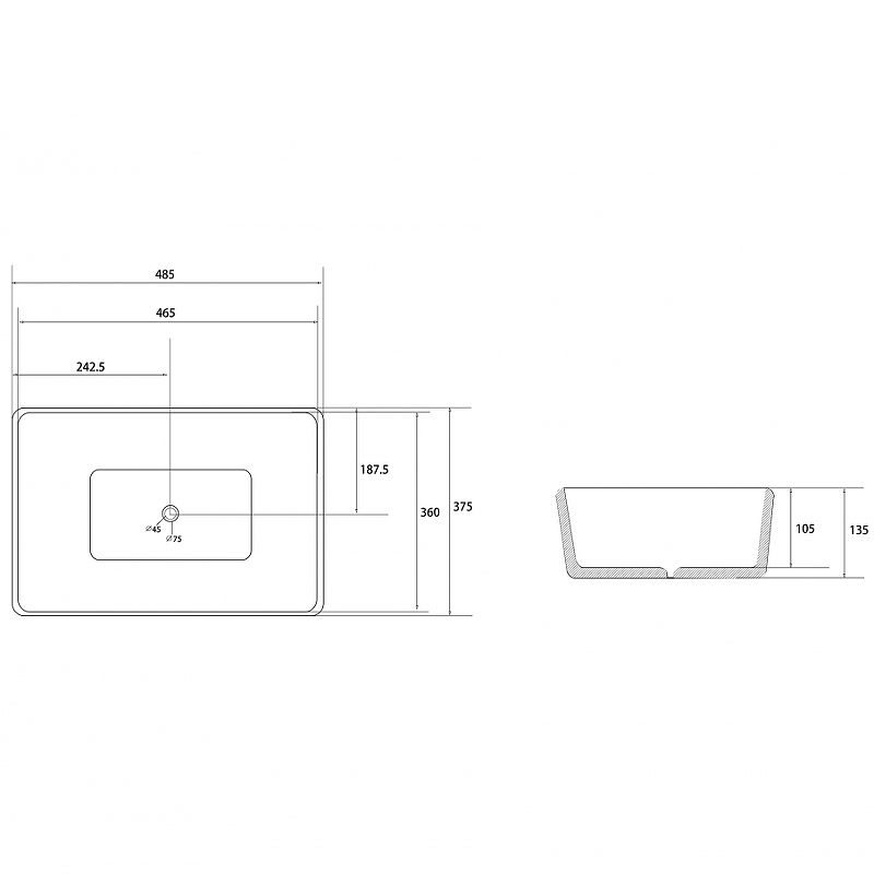 Накладная раковина Abber Rechteck 48 белая AC2212 - 1