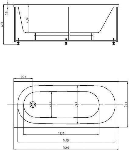 Акриловая ванна Акватек Оберон 160x70 OBR160-0000039 - 1