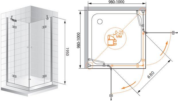 Душевой уголок Cezares Verona 120х120 хром стекло прозрачное VERONA-W-A-2-120-C-Cr - 6