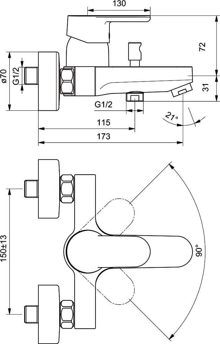 Смеситель для ванны Ideal Standard Ceraplan хром  B0718AA - 2