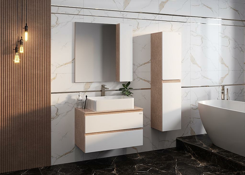 Зеркало-шкаф Onika Алеста 80 R камень светлый/белый  208095 - 1