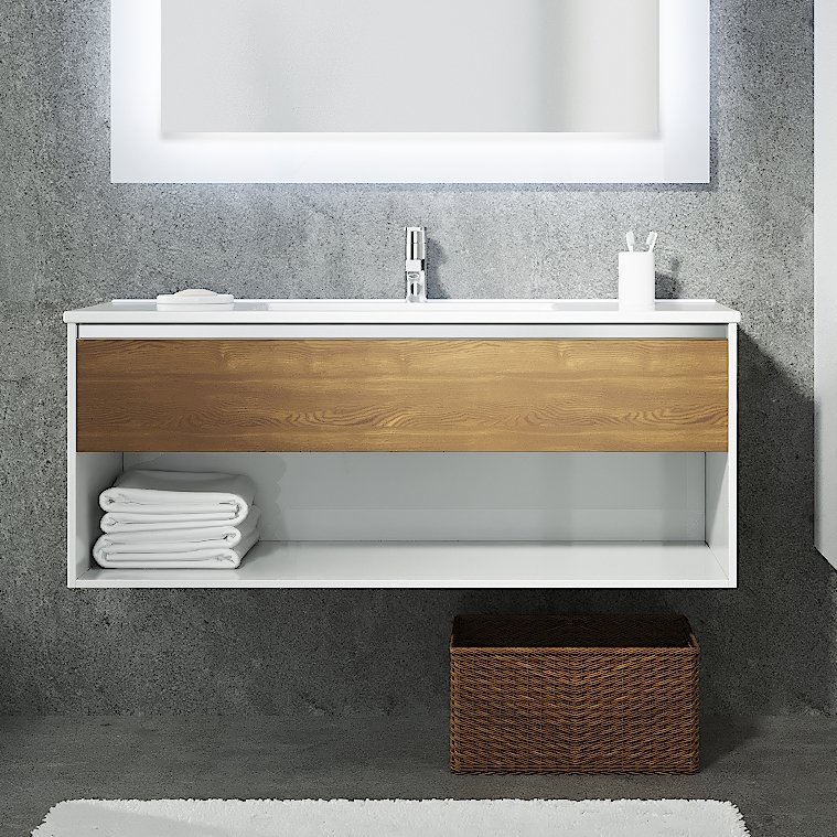 Комплект мебели Sanvit Контур 100 белый глянец - светлое дерево - 1