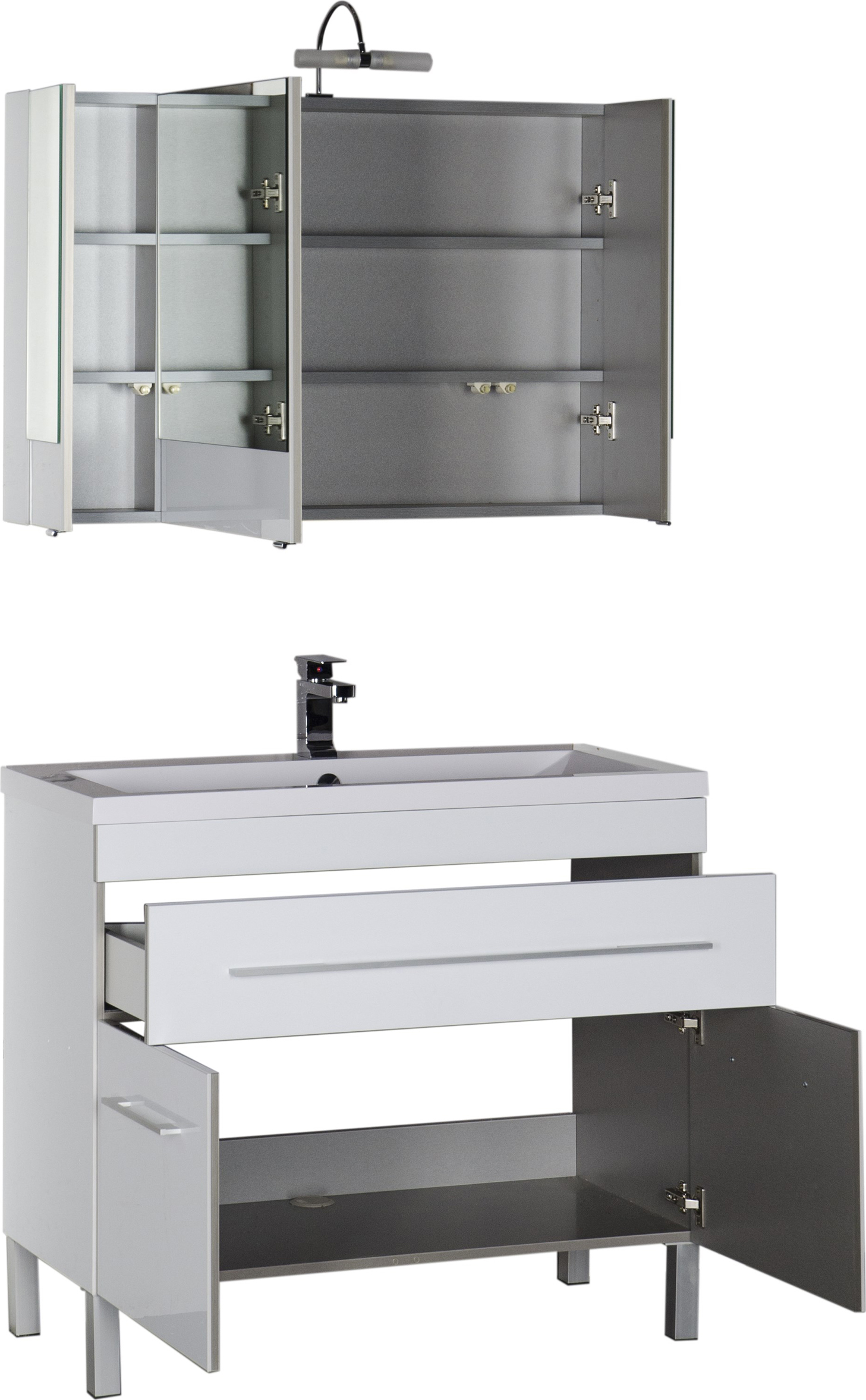 Тумба с раковиной Aquanet Верона 100 белая, 1 ящик, 2 двери 182710 - 9