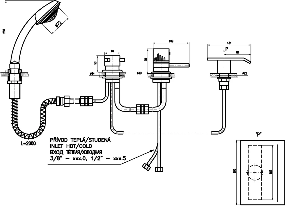 Смеситель на борт ванны термостатический Rav Slezak Dunaj хром DT274.5P - 1
