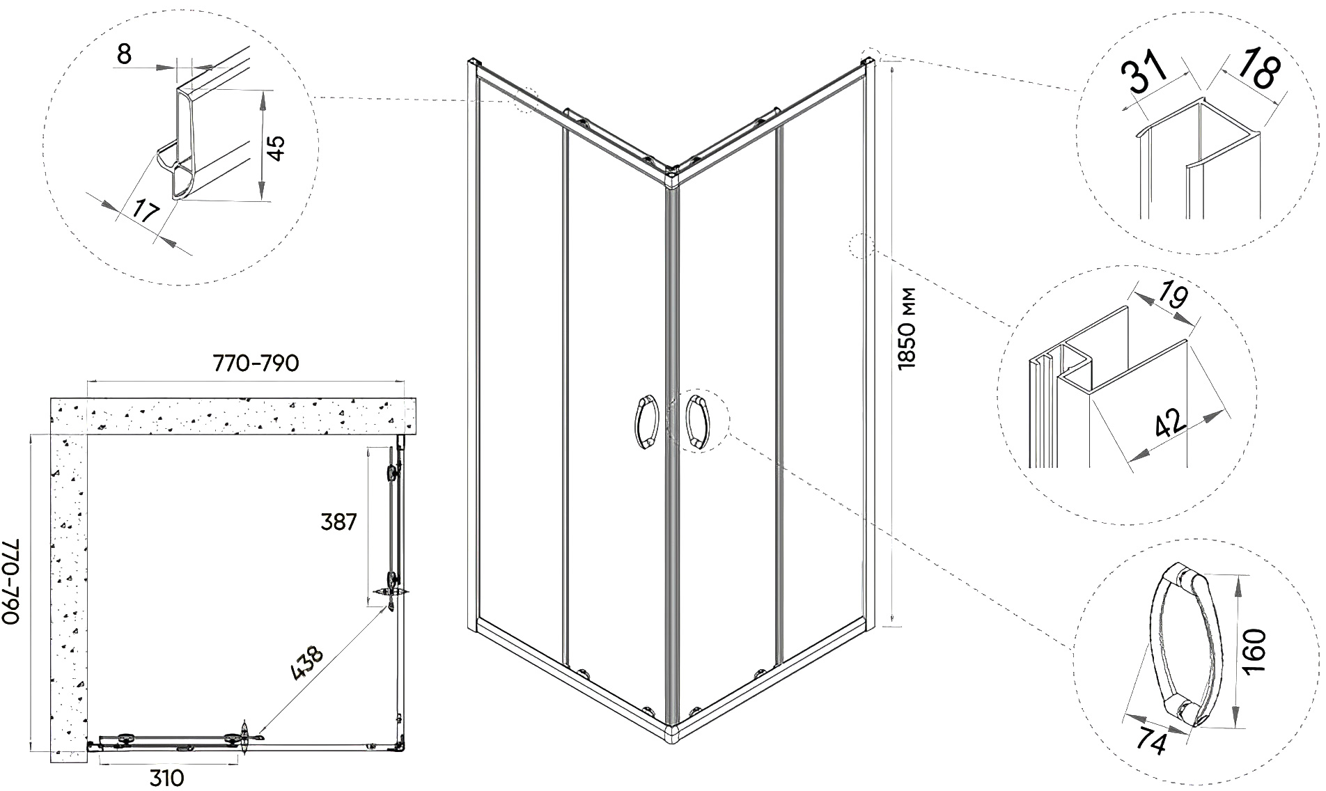 Душевой уголок Veconi Rovigo 80х80, хром  RV113-80-01-C4 - 3