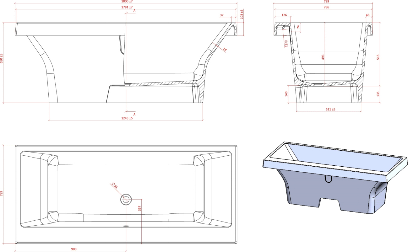 Ванна из искусственного камня Астра-Форм Капри 180x80 01010034 - 5