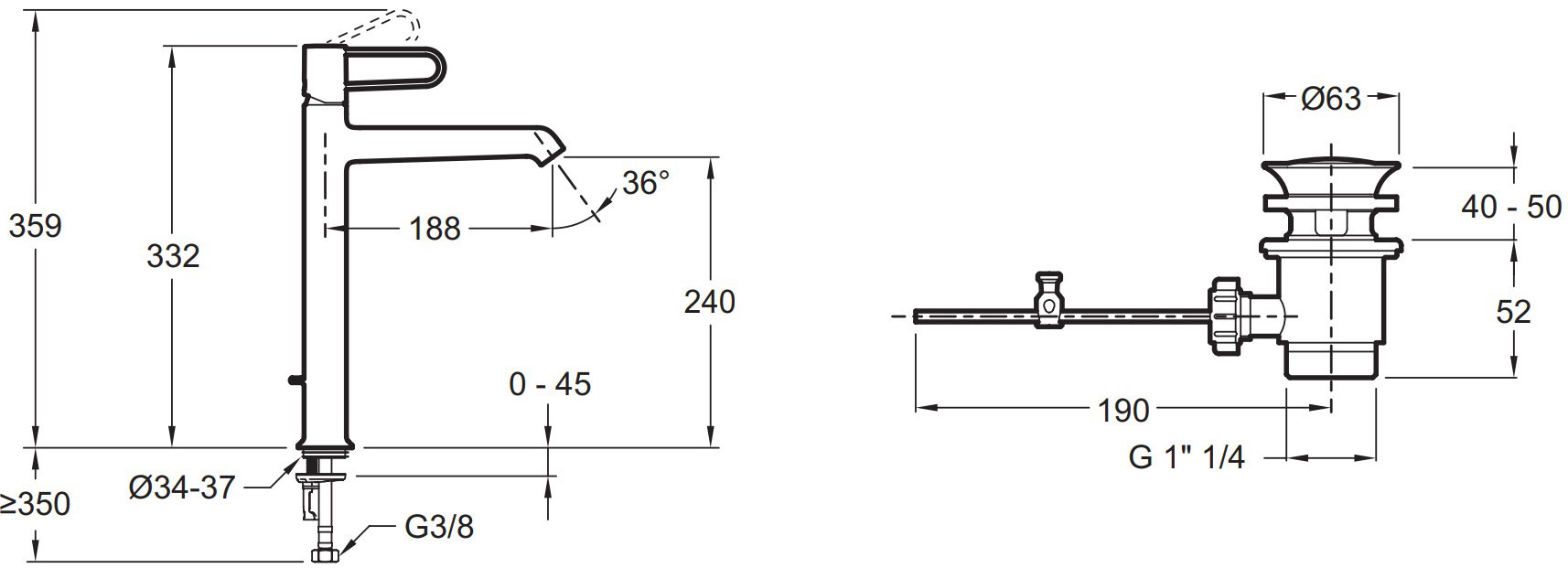 Смеситель для раковины Jacob Delafon Odeon Rive Gauche черный матовый E21030-BL-BL - 2