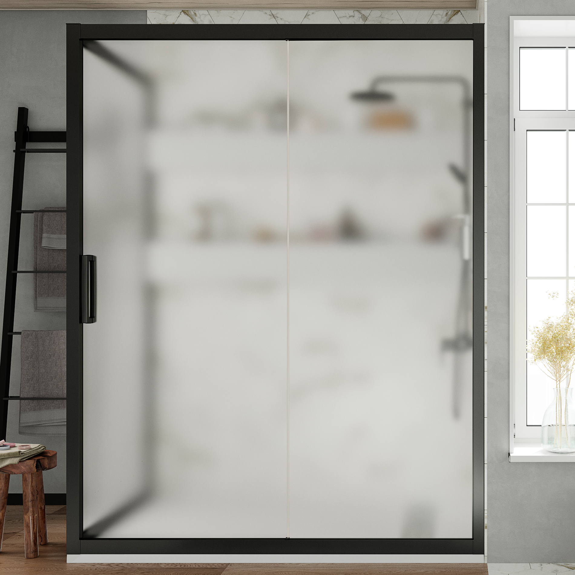 Душевой уголок STWORKI Эстерсунд DE019R80160200 160x80 см профиль черный матовый, стекло матовое 3GW195TTKK000 - 0