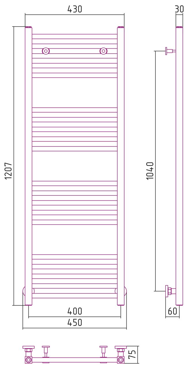 Полотенцесушитель водяной ДР МОДУС 1200х400 (Без покрытия) 00-0250-1240 - 2