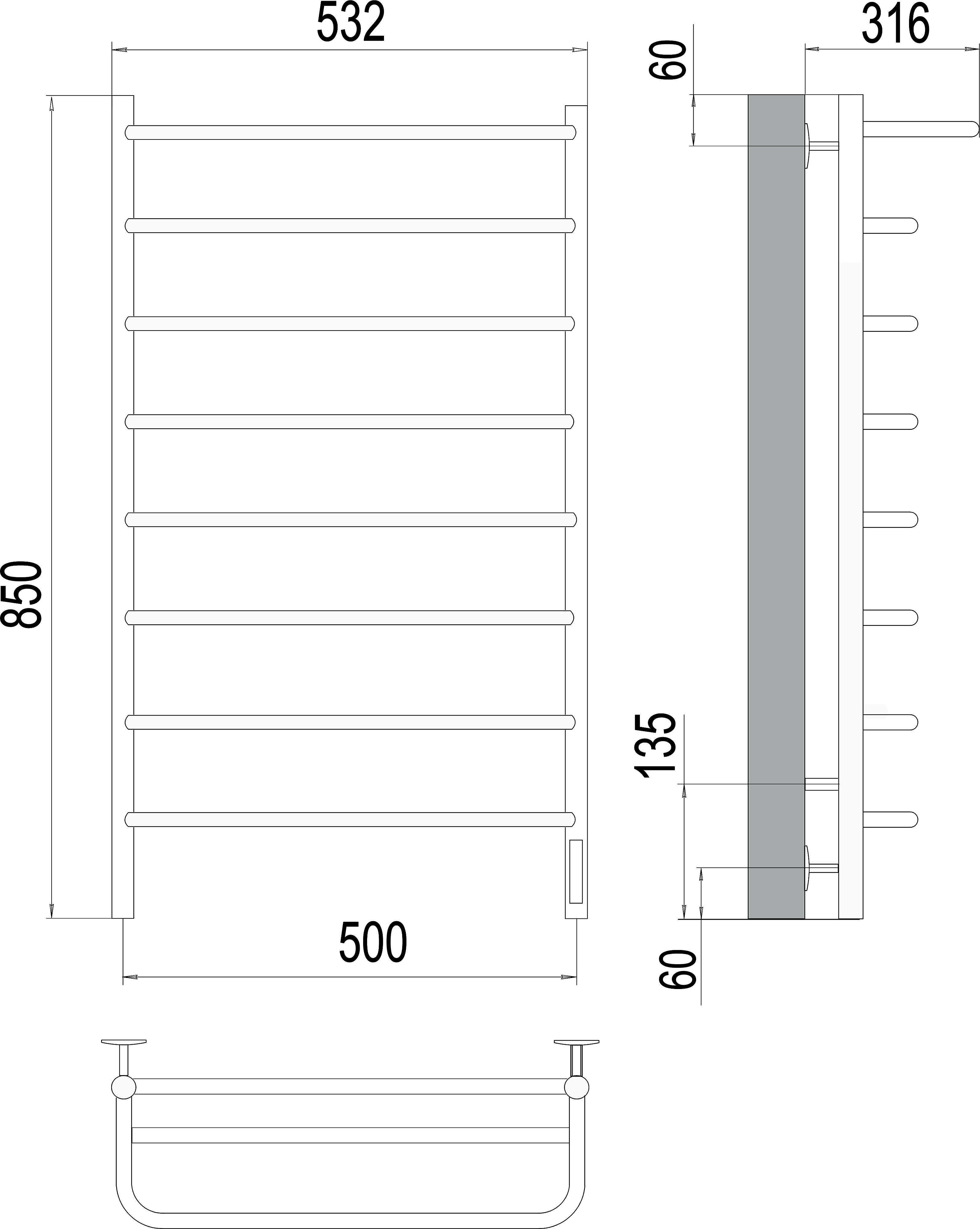 Электрический полотенцесушитель Terminus Полка П8 500х850 с полкой Хром 4670078524836 - 2