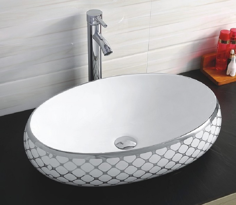 Раковина накладная CeramaLux NC 60 см белый/серебро  262 - 1