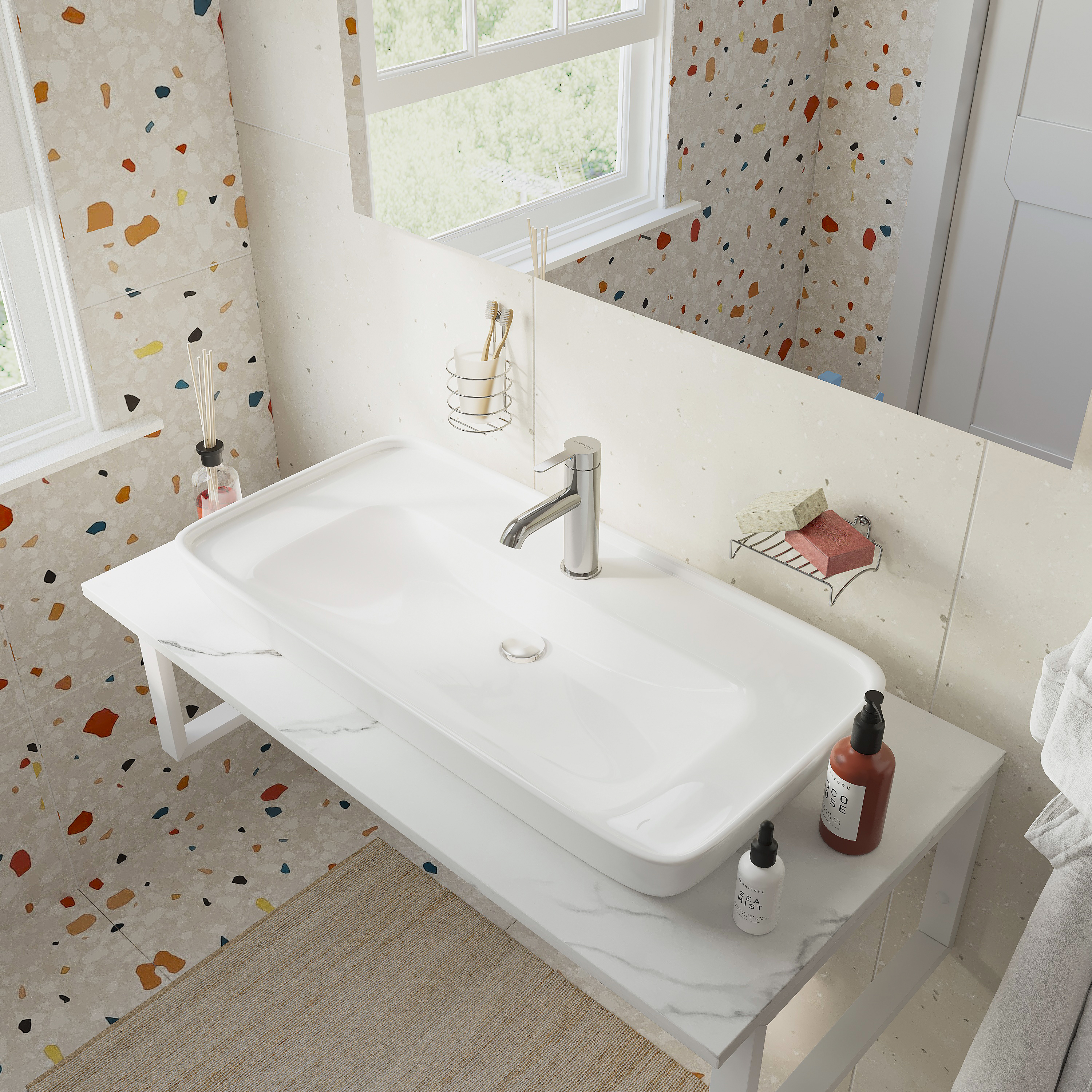 Столешница с раковиной DIWO Элиста 100 белый мрамор, с раковиной Углич 0117 555945 - 2