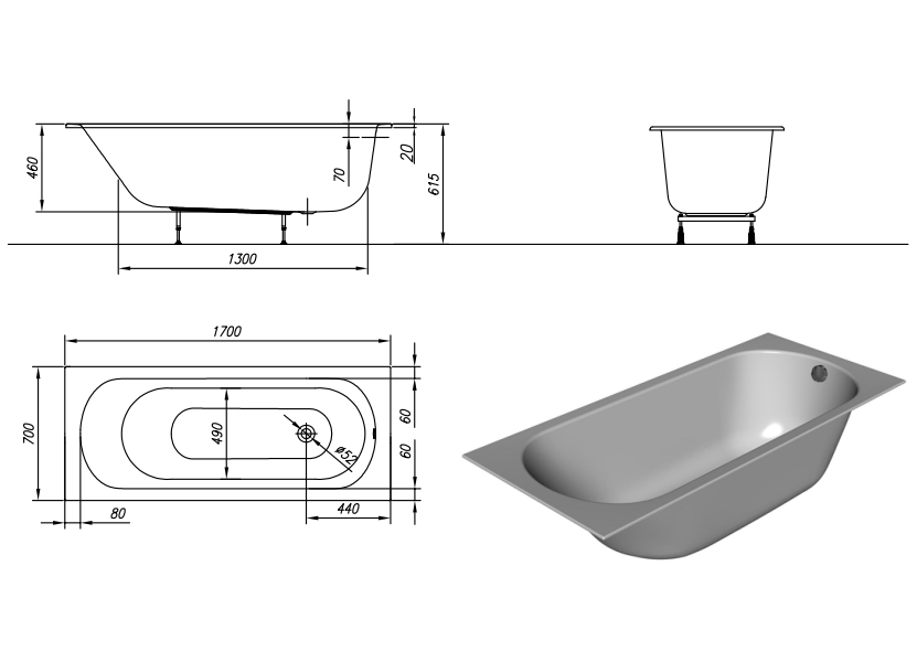 Ванна акриловая Kolpa San Betty E2 170x70 белый 5842-01 - 2