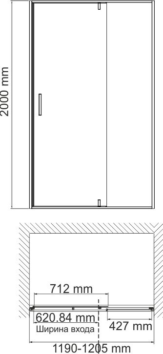 Душевая дверь в нишу Wasserkraft Elbe 74P05 - 3