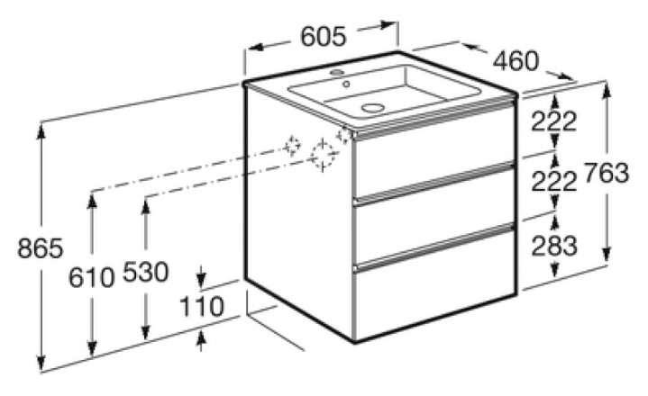 THE GAP Модуль д/раковины 600 мм, 3 ящика, белый глянец 857552806 - 3