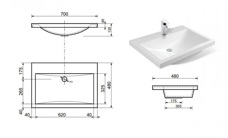 Мебельная раковина Misty Монако 70 белая глянцевая ФР-00000792 - 3