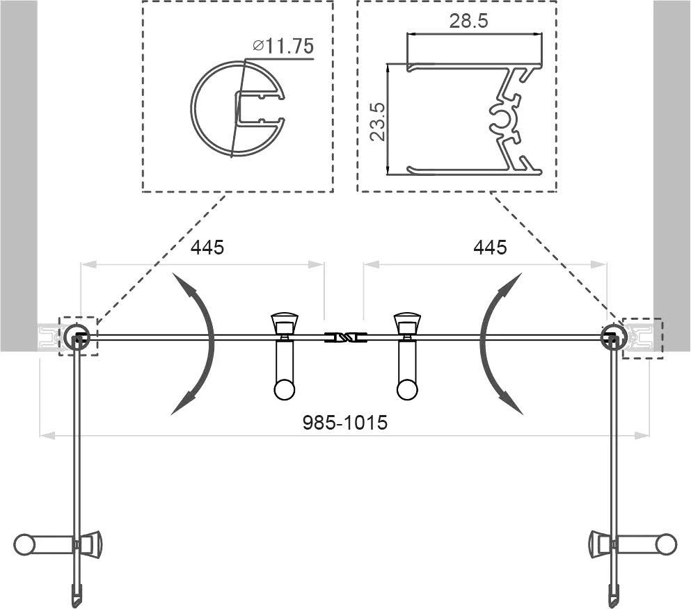 Душевая дверь в нишу BelBagno Uno 100х185 профиль хром стекло рифленое UNO-B-2-100-CH-Cr - 4