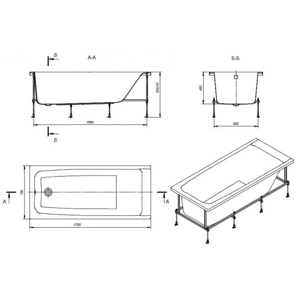 ELBA ванна акриловая прямоугольная 170х75 белая 248507000 - 4