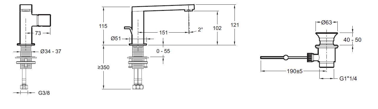 Смеситель Jacob Delafon Composed E73050-TT для раковины - 1