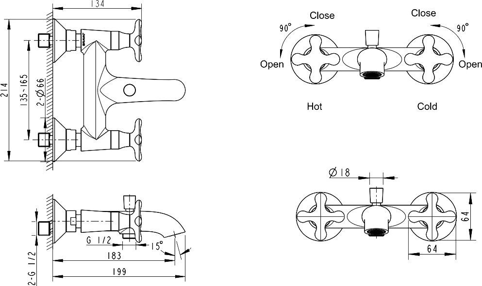 Смеситель Bravat Summer Rain F677111C-01 для ванны с душем - 2