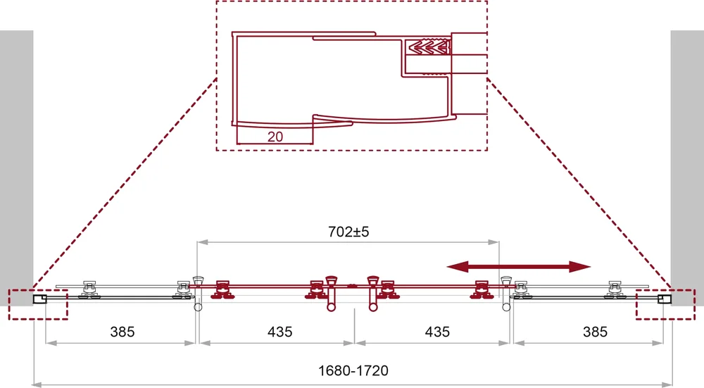 Душевая дверь BelBagno Uno 170 стекло текстурное  UNO-195-BF-2-170-P-Cr - 3