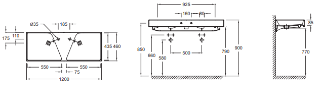 Раковина Jacob Delafon Rythmik EXM112 120 см двойная EXM112-00 - 1
