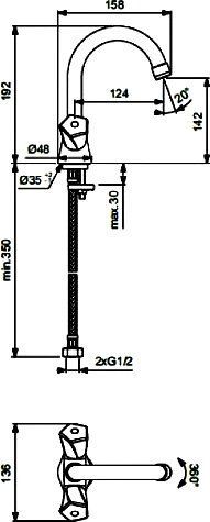 BA358AA LIFE Смеситель для умывальника, поворотный излив 124 мм - 1
