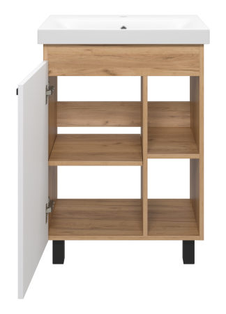 Тумба с раковиной Misty Крафт 60 белая - светлое дерево УТ000013343 - 1