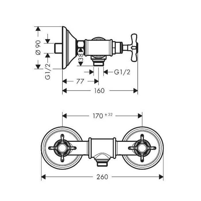 AX Montreux Смеситель для душа, с двумя рукоятками, настенный, цвет: хром 16560000 - 1