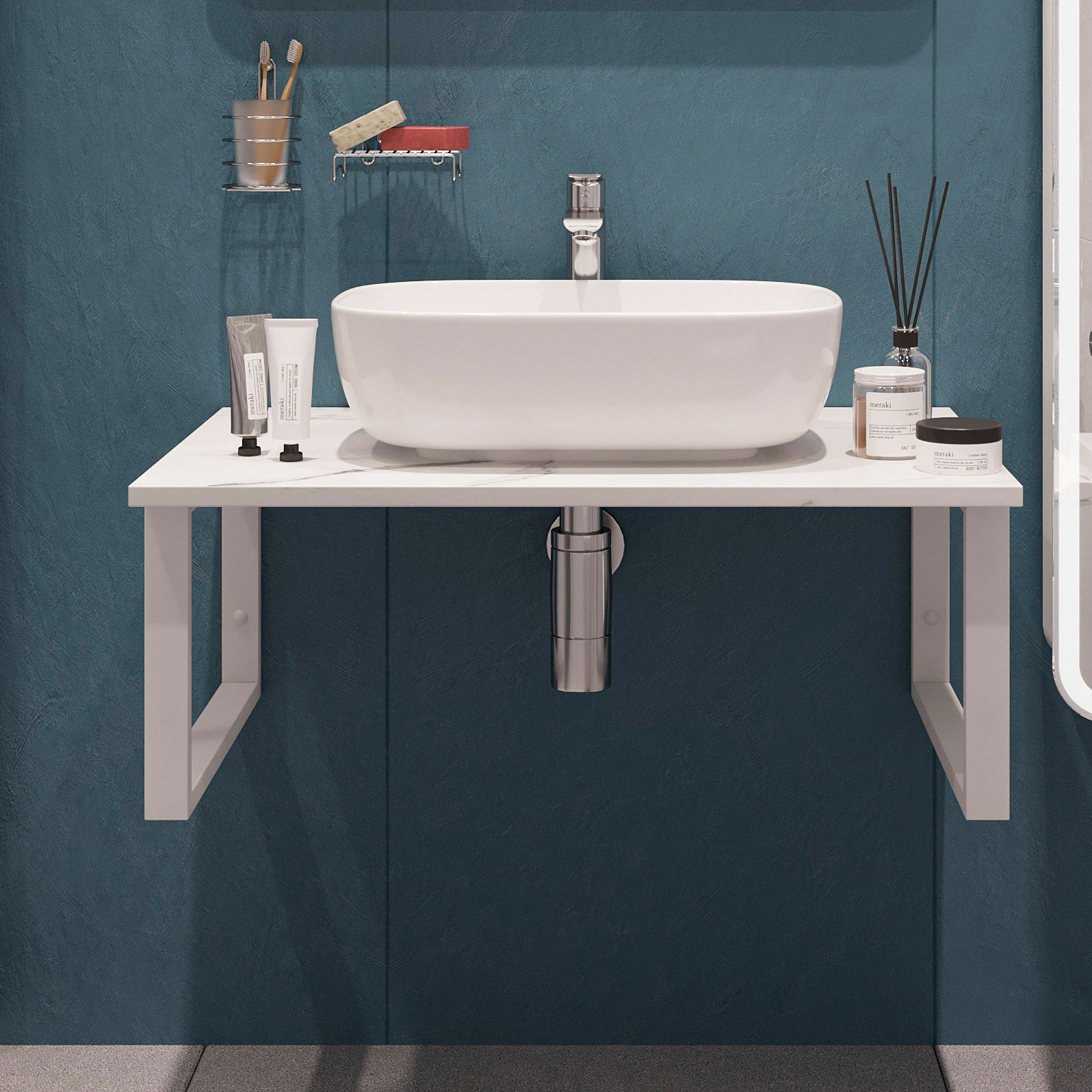 Столешница с раковиной DIWO Элиста 80 белый мрамор, с раковиной Moduo 50 Square 555072 - 0