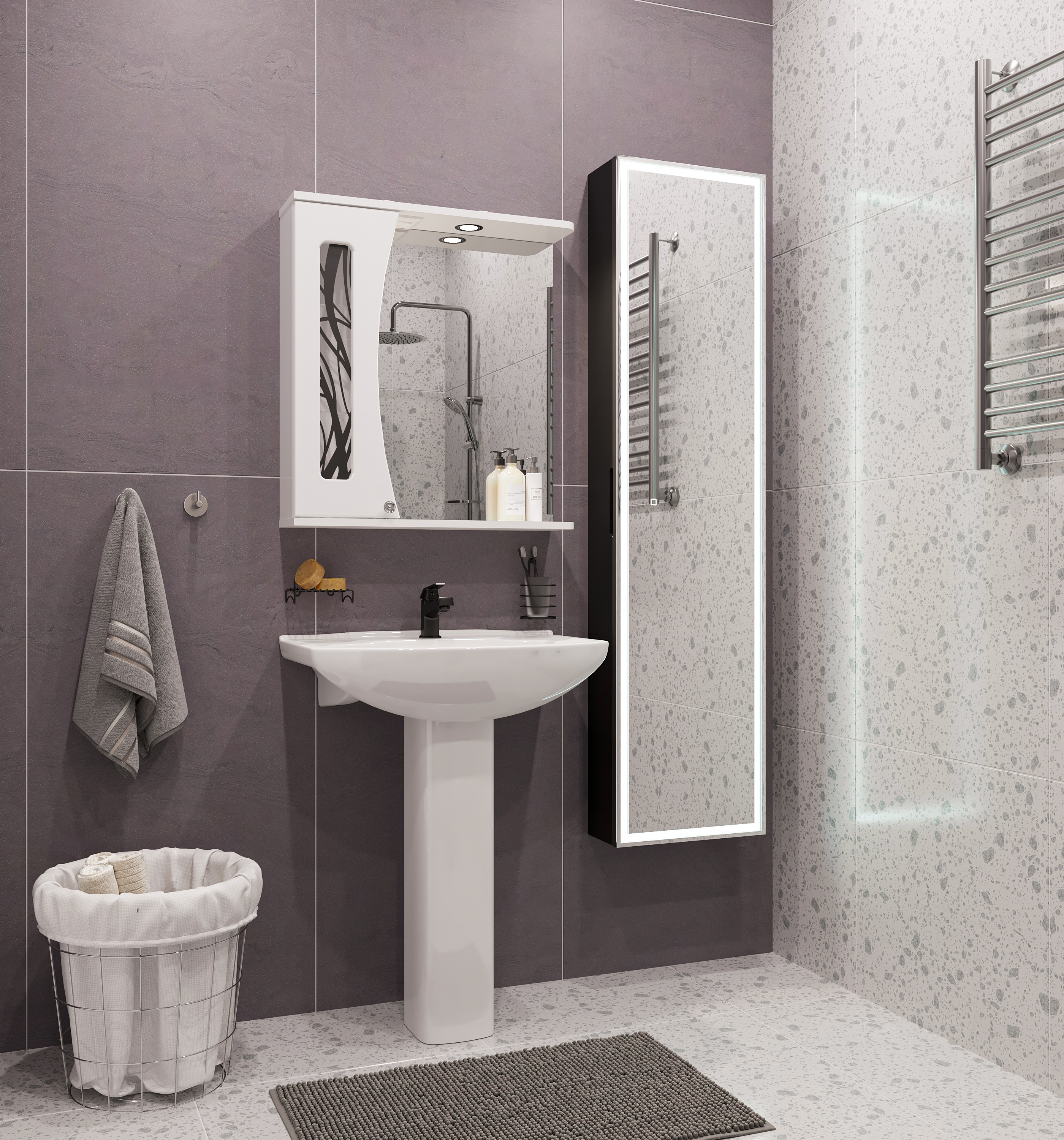 Комплект  Раковина DIWO Дмитров 0113 + Зеркало DIWO Муром L, 65 + Сифон для раковины Wirquin Минор с отводом для стиральной машины + Пьедестал для рак 550556 - 1