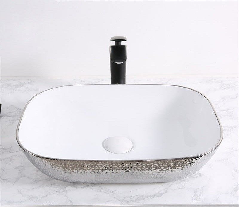 Раковина накладная CeramaLux NC 46 см белый/серебро  D1333H021 - 1