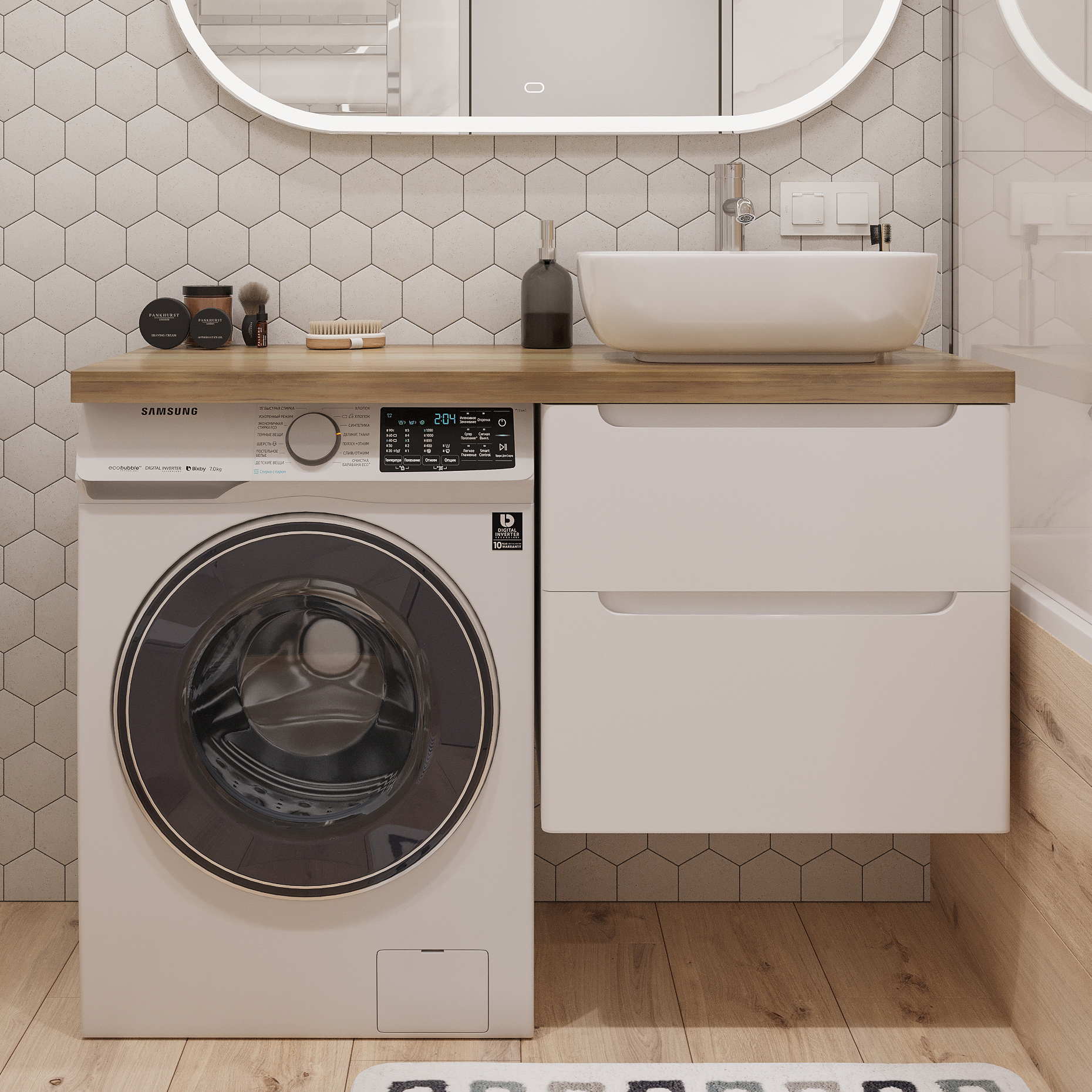 Тумба с раковиной STWORKI Берген 60 белая со светлой столешницей 122, Moduo 50 Square, L 549614 - 0