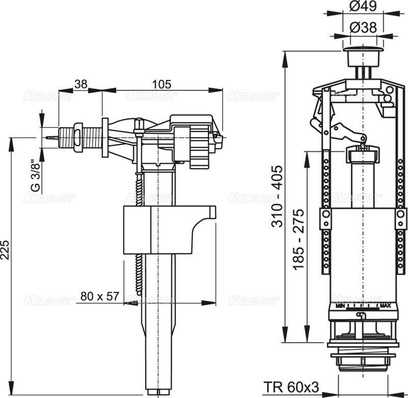 Наливной механизм AlcaPlast  (SA2000 3/8) SA2000 3/8