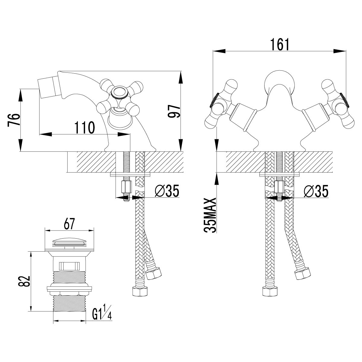 Смеситель для биде Lemark Vintage бронза  LM2808B - 1