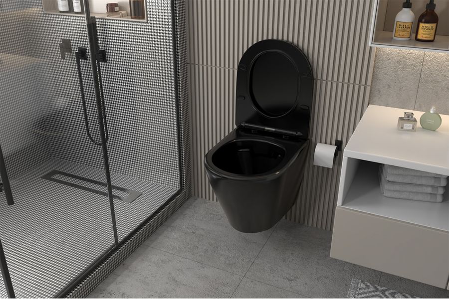 Унитаз подвесной ABBER Bequem черный матовый с сиденьем  AC1102MB - 3