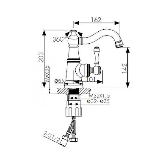 Смеситель Kaiser Aria 03011-3 для раковины, золото - 1