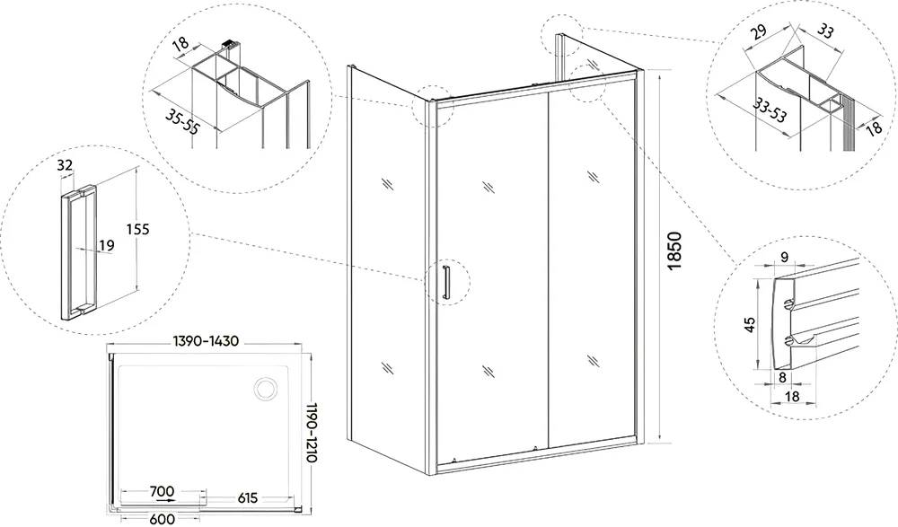 Душевой уголок Veconi Rovigo RV-046 140х120 см профиль хром  RV046-140120-01-C5 - 2