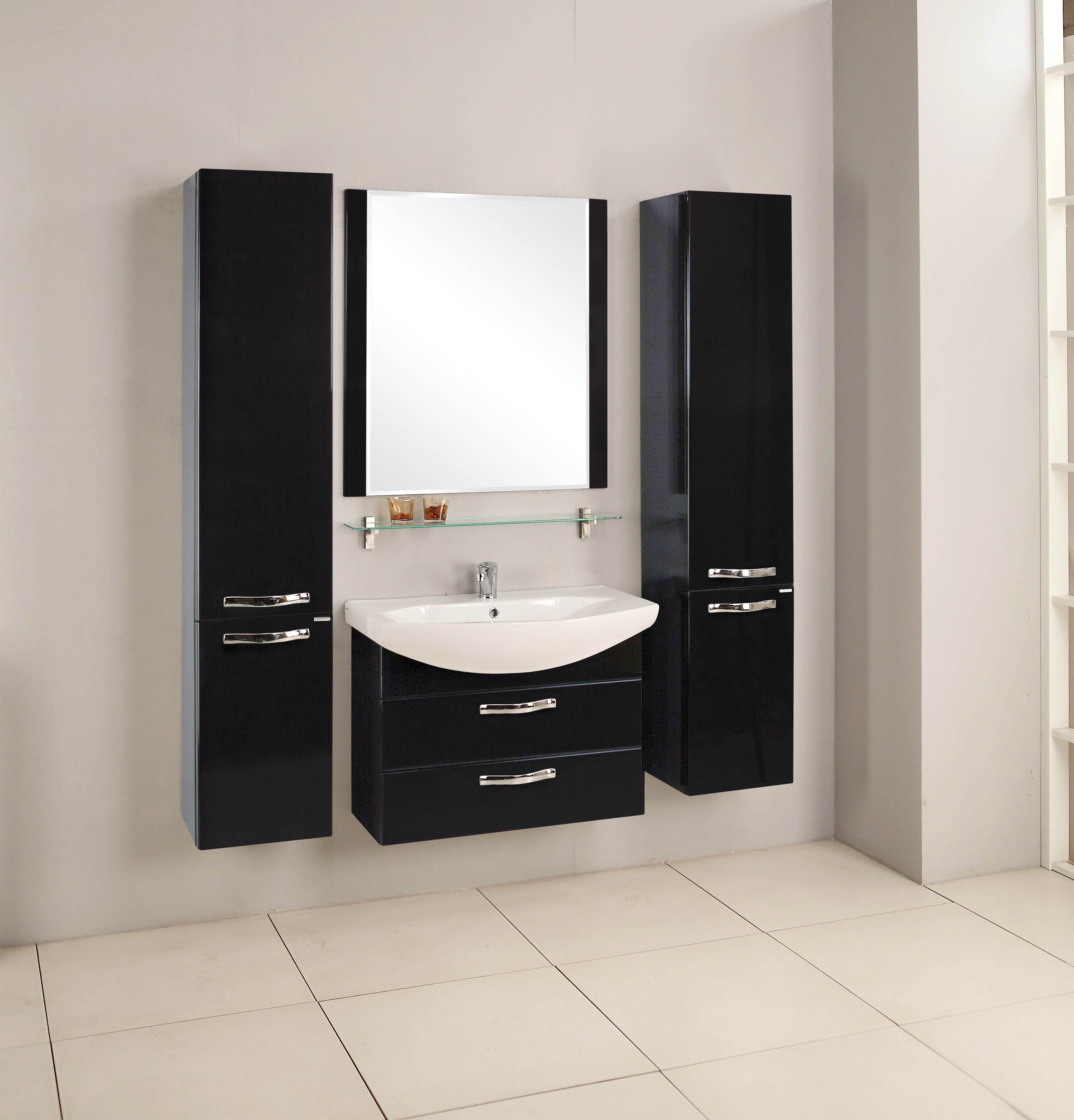 Шкаф-пенал AQUATON Ария М черный глянец 1A124403AA950 - 3